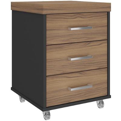 Gaveteiro para Escritório Atria Executiva A02 3 Gavetas com Rodízios Nogal Preto Lyam Decor