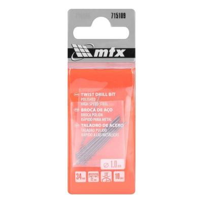 Broca Hss Cilíndrica para Metal Aço Rápido 1mm 10 Peças Inox MTX