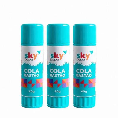 Kit Cola em Bastão Branca Skypaper Material Escolar Volta Aulas Estudo Papelaria 3 Unidades 40g