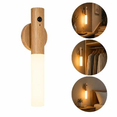 Luminária LED com Sensor de Movimento Recarregável Luz Noturna Base Magnética Amadeirado