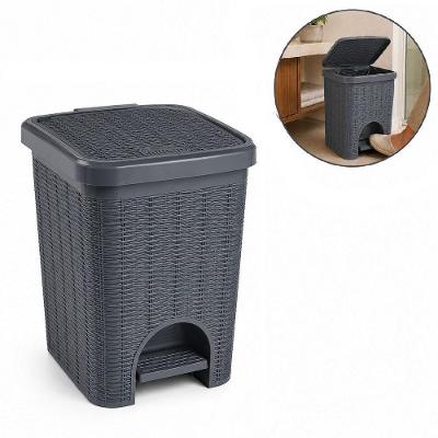 Lixeira Vime com Pedal 12L Plastico Tampa Removivel Balde Interno Cinza Chumbo