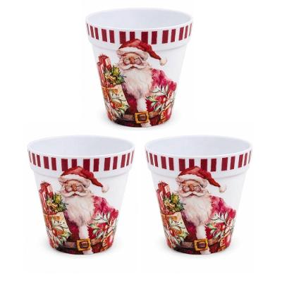Kit 3 Vasos Cachepot Natalino Pote Cilíndrico em Plástico Melamina Prime Estampado Papai Noel Yangzi