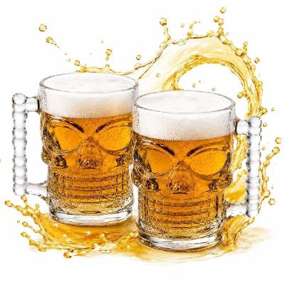 Kit 2 Caneca Caveira Vidro Grosso 500ML para Cerveja Chopp Drinks Tematico Bar Restaurante Rock