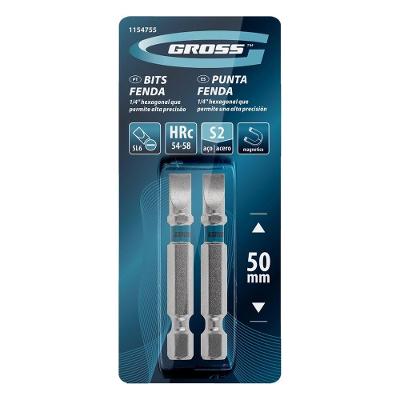 Kit 2 Bits Fenda SL6 50mm Aço Cromo Molibdenio Alta Resistência ao Desgaste Gross