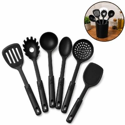 Kit Utensilios de Cozinha Silicone Jogo Completo Antiaderente Nylon Resistente Facil Limpeza Preto