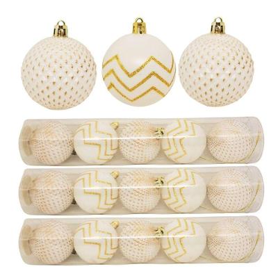 Jogo de Bolas de Natal Magizi Design Misto Glitter Branco e Dourado 15 Unidades 6cm Yangzi