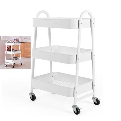 Carrinho Multiuso Organizador Brinquedos Sala Cozinha Manicure 3 Prateleiras Plastico Metal Rodizios