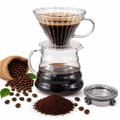 Kit Café Coado em Vidro Jarra com Suporte Coador Passador Café Artesanal Luxo Tampa Hermetica 650ML