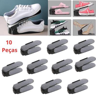 Kit 10 Organizador de Sapatos Regulável Plástico Reforçado Desmontável Leve Resistente a Quedas