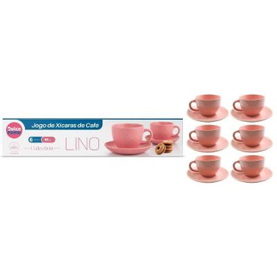 Jogo de Xícaras Rosa com 6 Peças em Cerâmica Design Elegante para Mesa Posta Dolce Home 85ML