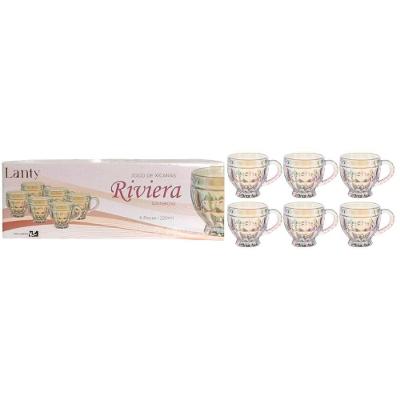 Jogo de Xícaras Riviera Rainbow 6 Peças Vidro Alça Café da Manhã Ke Home 220ML