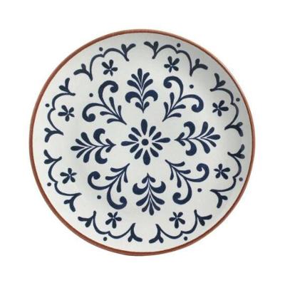 Prato Raso Coimbra Cerâmica Stoneware Design Contemporâneo Branco Azul Marinho e Marrom Porto Brasil