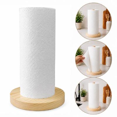 Porta Papel Toalha Bambu de Mesa Bancada Organizador Madeira Pinus Cozinha Bege Natural