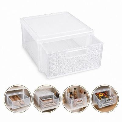 Gaveteiro Organizador Rattan Empilhável Plástico Virgem Multiuso para Escritório Quarto Transparente