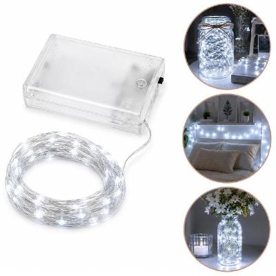 Fio de LED Decorativo Fio de LED Fada Luz Branca Quente com 50 Leds Fio Flexivel Cobre Prata Branco