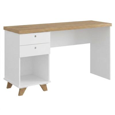 Mesa Escrivaninha Sky Moderno 2 Gavetas MDP 135CM Olmo Branco Artany