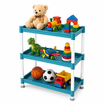 Estante Organizadora Multiuso Infantil Tripla Nicho 3 Andares Brinquedos Livros Cesto Vazado Azul