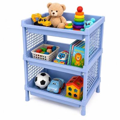 Estante Azul 3 Andares Multiuso Organizador Brinquedos Polipropileno Modular Fruteira Porta