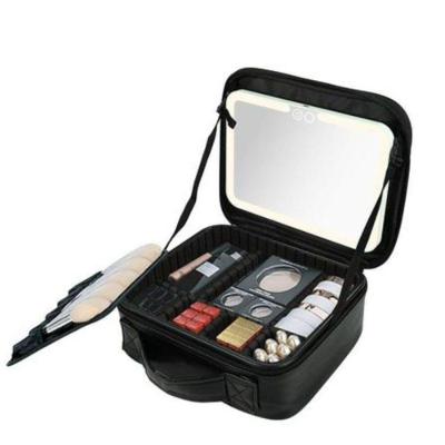 Necessaire Maleta com Espelho LED para Maquiagens Preto Top Rio Comercial 23CM