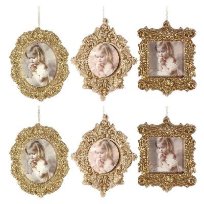 Enfeite de Natal Magizi Porta Retrato com Sistema para Inserir Fotos Dourado Yangzi 6 Unidades