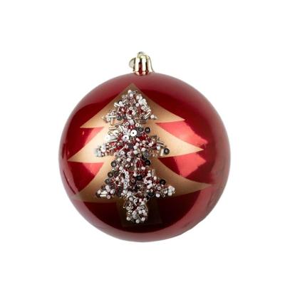 Enfeite de Natal Bola Decorativa Luxo com Pinheiro Dourado Vermelha Yangzi 12CM