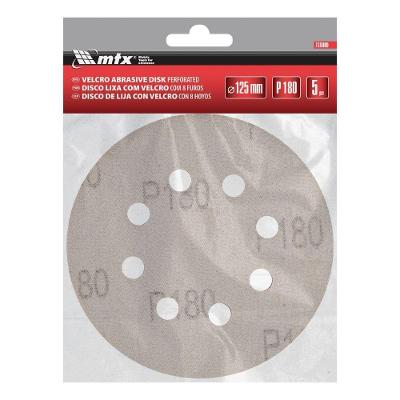 Disco de Lixa 125mm Grão 180 com Velcro Perfurado para Madeira Metal Plástico 5 Peças MTX