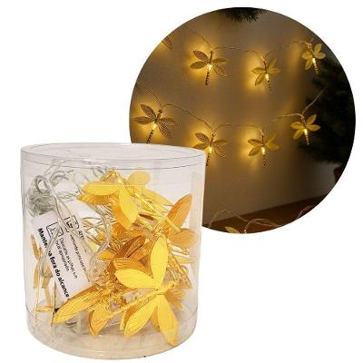 Cordão Iluminado Libélula Metal Dourado 10 Lâmpadas LED Branco Quente Yangzi