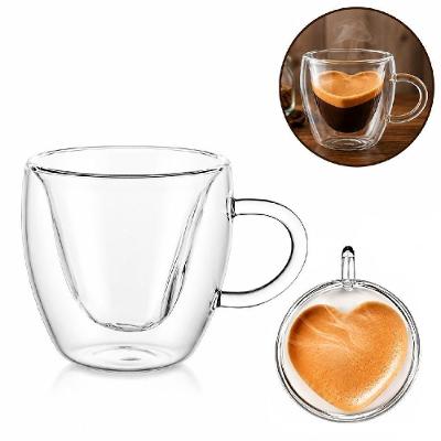 Xícara para Café e Cappuccino Coração Parede Dupla Vidro Borossilicato Design Exclusivo Transparente
