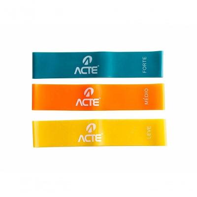 Kit Mini Band Faixa Elastica para Exercicios 3 Intensidades Latex Natural Laranja Azul Amarelo Acte