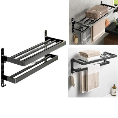 Toalheiro Duplo Alumínio Porta Toalha 2 Prateleiras Black Banho Suporte Retrátil Preto