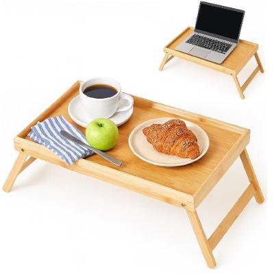 Mesa de Apoio Dobrável Rustico sem Gavetas Madeira 50CM Café Bambu Notebook Cama