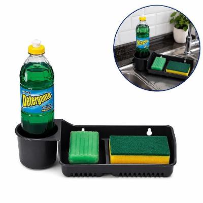 Suporte Organizador de Pia 3 em 1 Porta Detergente Esponja Sabao Polipropileno BPA Free Cozinha