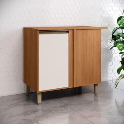 Balcão de Canto Reto com Tampo Venaly 1 Porta 1 Prateleira MDF-MDP 94CM Cinamomo-Off White Móveis