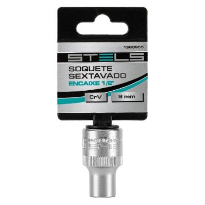 Soquete Sextavado 9mm Encaixe 1-2 Polegadas Aço Cromo-Vanádio Alta Resistência Stels