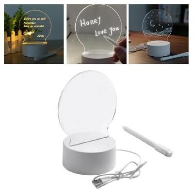Luminária 3D de Escrever Lousa LED com Caneta Mágica Abajur Acrílico Iluminado Mesa Quadro