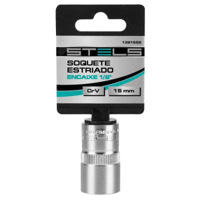 Soquete Estriado 15MM 1-2 Polegada Encaixe Aço Cromo Vanádio Stels