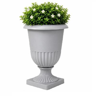 Vaso Decorativo Floreira Taça com Pedestal Cilíndrico Plástico Cinza 4L Jardim