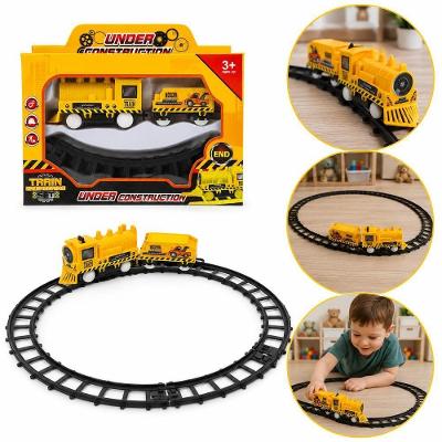 Trem com Pista Ferroviaria Under Construction Infantil com Locomotiva Vagao Trilhos Bateria Amarelo