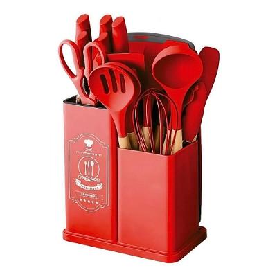 Kit Utensílios de Cozinha 19 Peças Silicone Resistente Design Moderno Fácil Limpeza Vermelho Ke Home
