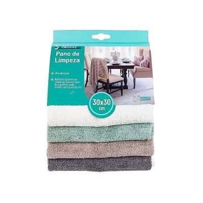 Kit Pano de Limpeza 4 Peças Microfibra Alta Absorção Multiuso Reutilizável Macio Cinza Marrom Verde