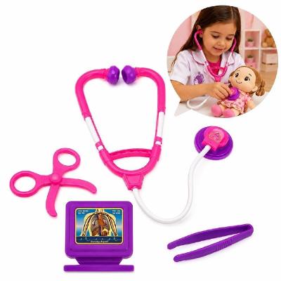 Kit Médico Infantil Rosa Meninas Completo Brinquedo Educativo Faz de Conta com Estetoscópio