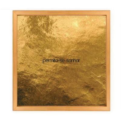 Quadro Decorativo Permita-se Sonhar Quadrado Fundo Metalizado Madeira Dourado 40CM
