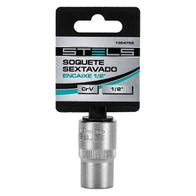 Soquete Sextavado 14mm Encaixe 1-2 Alta Resistência Aço Cromo Vanádio Cromado Fosco Stels