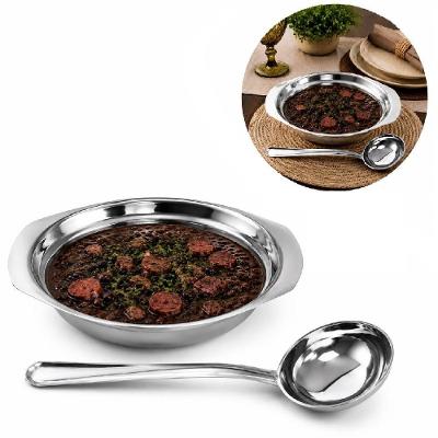 Kit Conjunto para Feijao 2 Pecas Servir Feijoada Caldo Sopa Aco Inoxidavel Uso Domestico