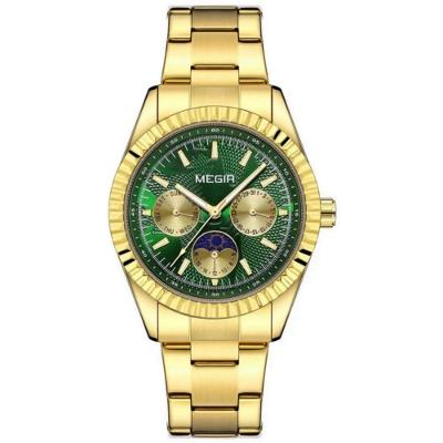 Relógio de Pulso Masculino Quartzo Analógico Aço Inox Verde Megir