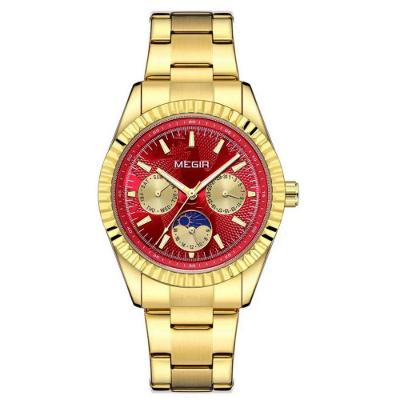 Relógio de Pulso Masculino Quartzo Aço Inox Vermelho Analógico Megir