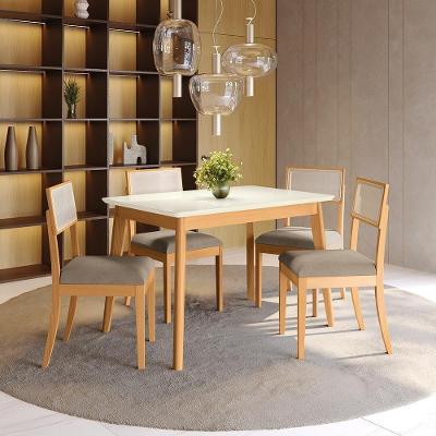 Conjunto Sala de Jantar CSJ447CA Nara 4 Lugares Vidro Madeira Maciça Linho Fendi Kappesberg