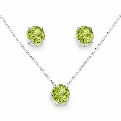 Conjunto de Joias Colar e Brincos Atraktiva Jóias Zirconias Rose Cut Prata 925 Verde Claro