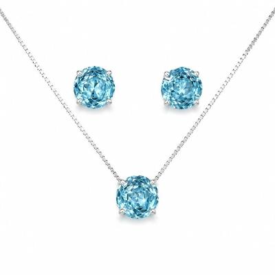 Conjunto de Joias Atraktiva Jóias Zirconias Rose Cut Prata 925 Azul Claro