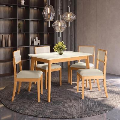 Conjunto Sala de Jantar Nara CSJ447CA 4 Lugares Tampo em Vidro Off White com Cadeiras Linho Areia